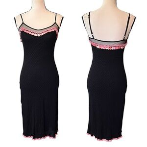 Vintage Betsey Johnson New York Sheer Swiss Dot Mesh Bead Sequin Slip Dress